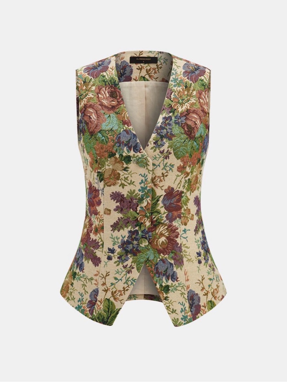 Commense Floral Tapestry V-Neck Vest - Beige Multi